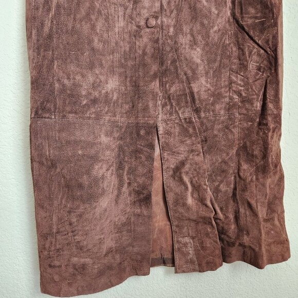 100% Suede Leather Maxi Skirt Size 11/12 W31 Midi Brown Southwest Western Button - Picture 3 of 16